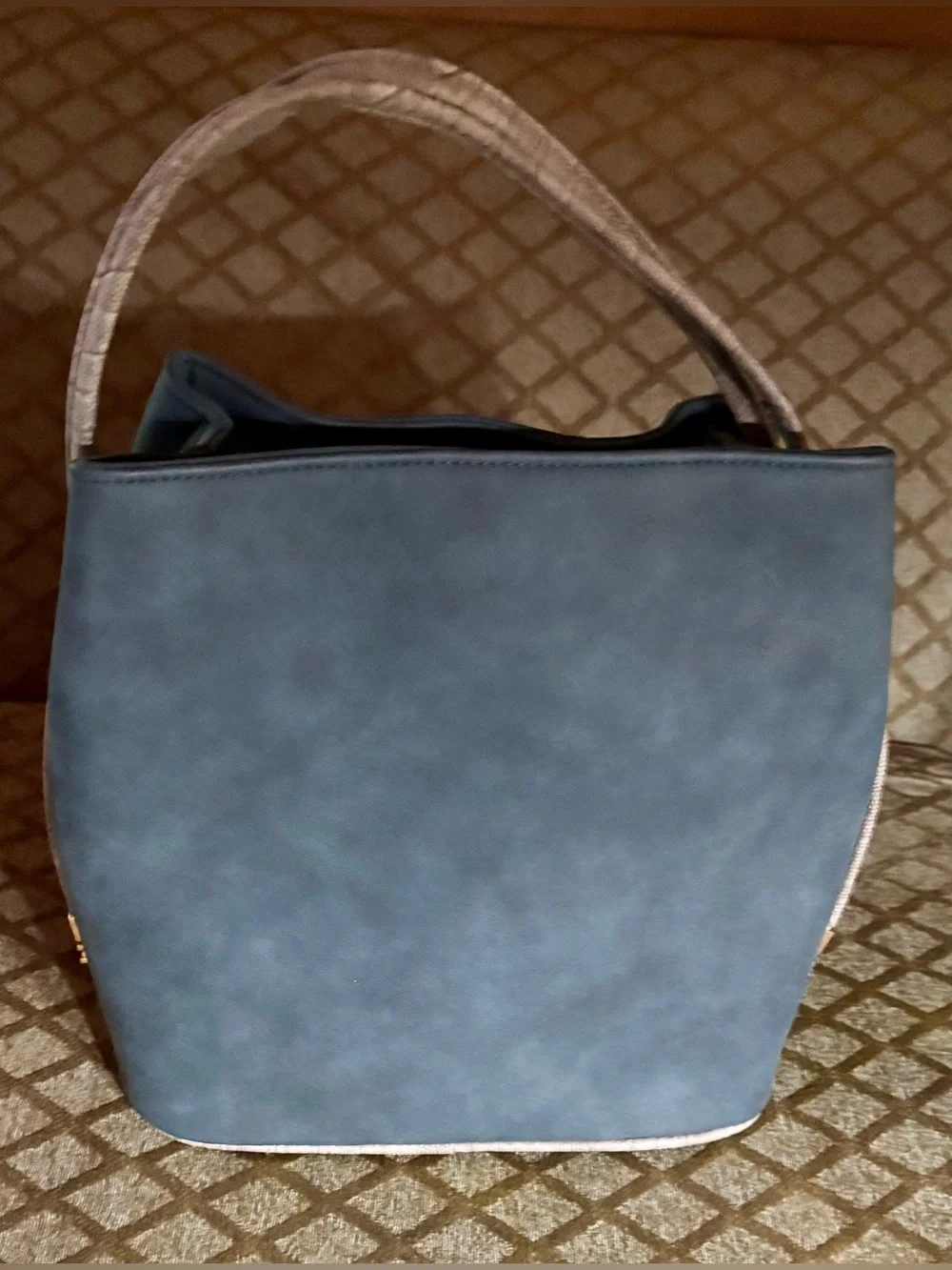 Samoe Convertible Strap Bucket Hobo Small Bag in Slate Blue Premium Faux Leather